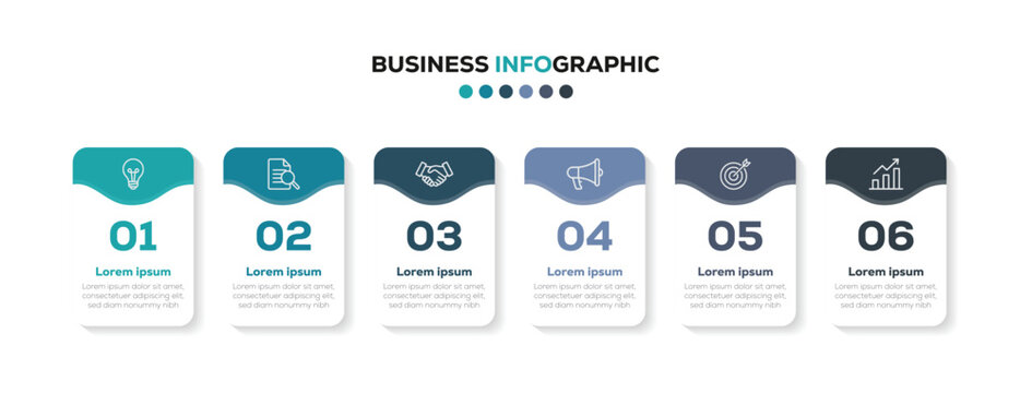 6 steps infographic rectangle future design. Business infographic with shadow. Can be used as a presentation, banner, report, website etc. Vector illustration.