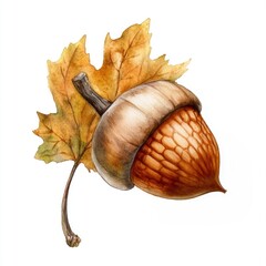 Obraz premium Acorn illustration watercolor autumn.