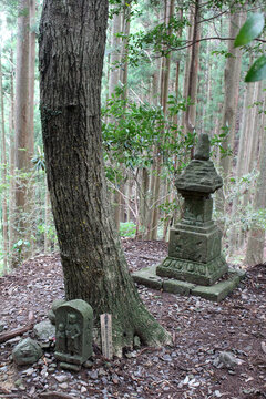 Ancient Stone Monument and Weathered Stone Lantern at the Gyuba-doji Statue Site along the Nakahechi Route, Tanabe July 2026
