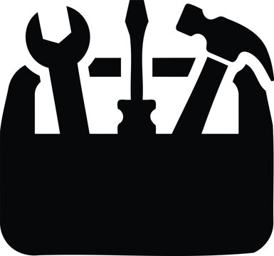 Black silhouette vector icon of a toolbox with repair tools tool box screwdriver