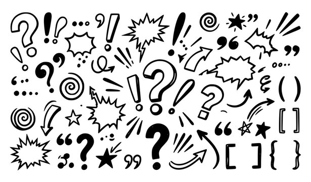 Comic Doodle Punctuation Symbols and Dynamic Graphic Accents Vector Collection