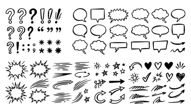 Hand Drawn Comic Punctuation Speech Bubbles and Graphic Effects Vector Set