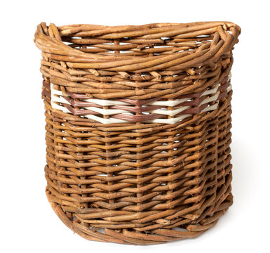 Wicker basket isolated on white background.