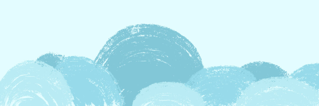 Abstract soft blue background with textured rounded cloud shapes drawn with crayon paint stroke effect vector illustration. Naive children art for book or game.