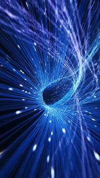 Blue abstract light streaks in fast motion tunnel.