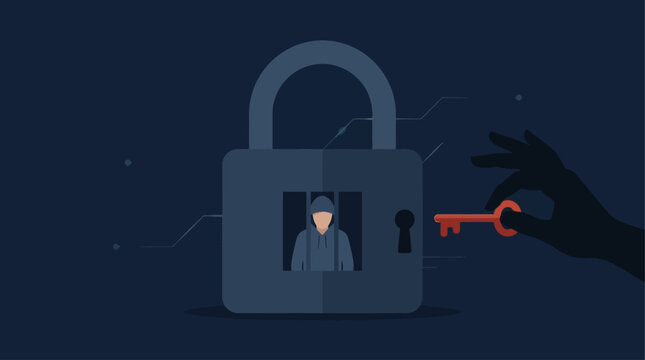 Personal data privacy flat vector illustration with padlock and key