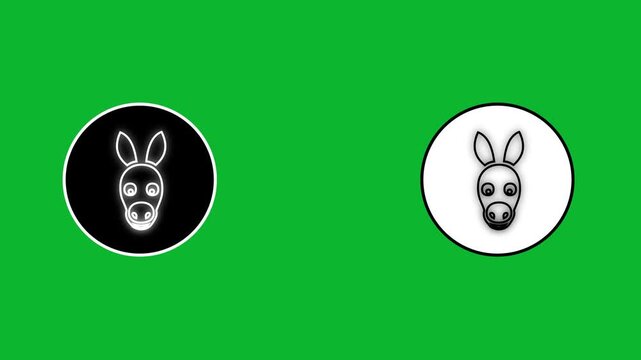 Donkey face icons revealing within black and white circles on green screen background for animation.