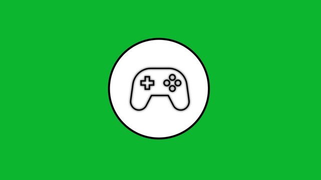 Minimalist Game Controller Icon Animation Drawing on White Circle with Green Screen Chroma Key Background.