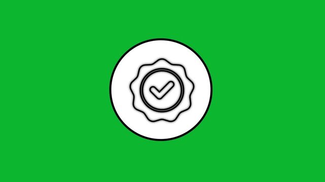 Minimalist approved stamp animation on bright green screen background featuring black and white vector graphics.