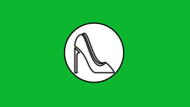 Animation of high heel shoe drawing appearing in circle on vibrant green background.