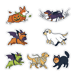 Obraz premium Cute Halloween Dog Sticker Set with Spooky Costumes and Pumpkins