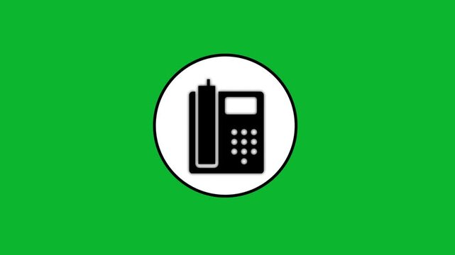 Animated business icon set displaying document and landline telephone symbols against solid green screen background.