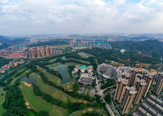 Obraz premium Aerial photography of Hachitat Cultural and Tourism Town, Minmetals, Boluo County, Huizhou City