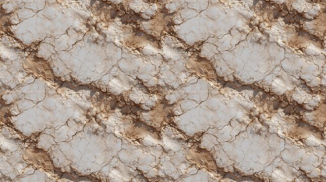 Seamless dry cracked earth texture background with sand and clay mud. Abstract repeatable desert drought soil ground pattern, 3D render tileable cracked plaster wall material backdrop.