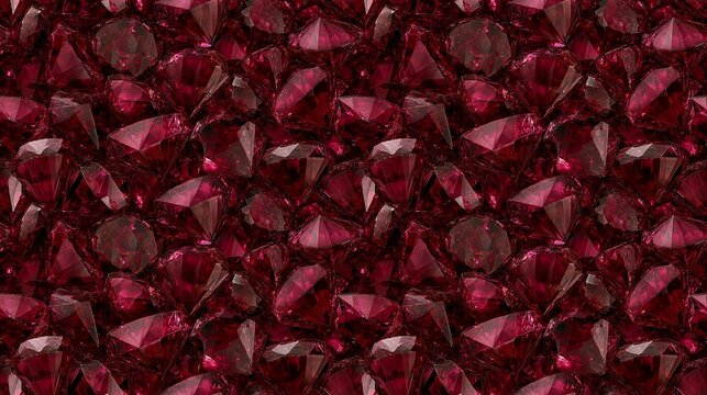 Seamless pattern ruby texture background with luxury red gemstone crystals. Abstract repeatable dark crimson diamond sapphire pattern, 3D render tileable maroon jewel backdrop for elegant design.