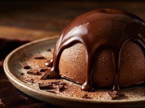 Rich Melted Chocolate Dessert with Glossy Chocolate 