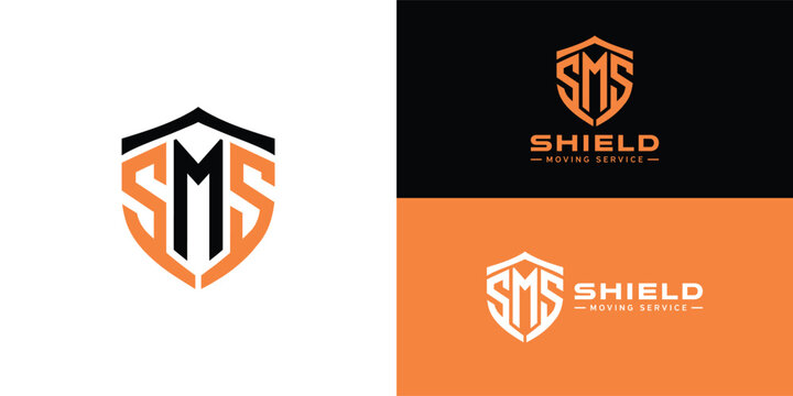 A bold shield emblem featuring an abstract SMS monogram with orange and black geometric shapes representing security, strength, reliability, and professional safe moving services.