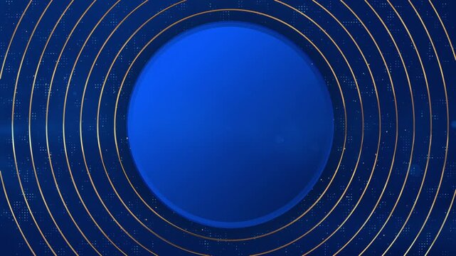 Luxury Blue Circle Podium Background with Animated Concentric Gold Rings Loop