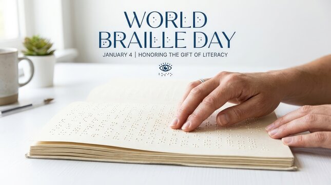 Person reading a book in braille