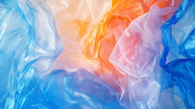 Colorful translucent plastic bags creating abstract background texture