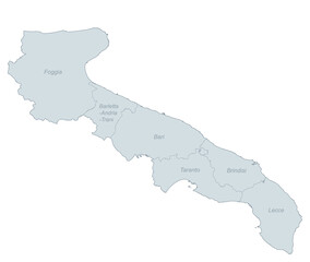 Fototapeta premium Administrative Map of Puglia, Italy - Detailed Regional Boundaries