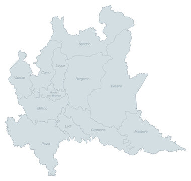 Map of Lombardy Region, Italy - Administrative Divisions
