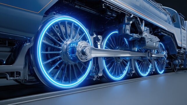 Futuristic train wheels on railway track