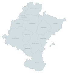 Obraz premium Map of the Chartered Community of Navarre (Comunidad Foral de Navarra) in Spain showing administrative regions.