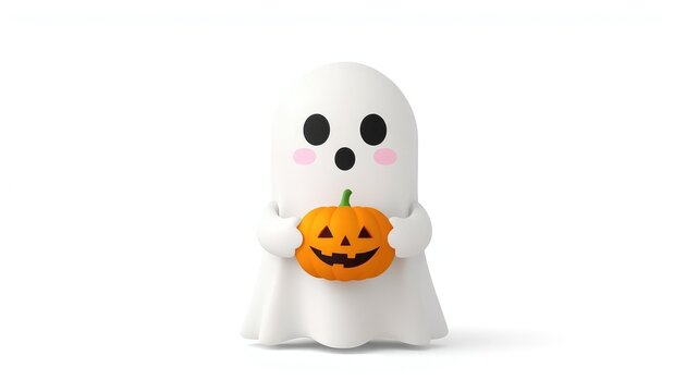 Cute ghost holding a jackolantern