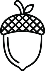A detailed acorn vector illustration features a crosshatched cap and curved nut set against a white background © Aorna Bloom