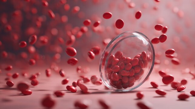 Red blood cells spilling from petri dish
