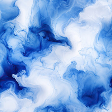 Translucent blue and white liquid creates a dynamic, flowing pattern across the frame, evoking a sense of ethereal movement and calm. background texture