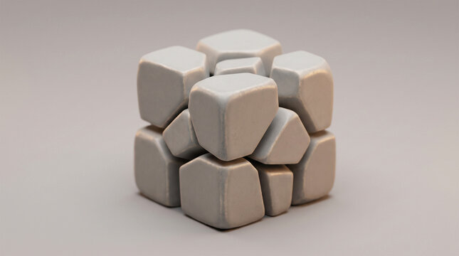 Abstract 3d rendered cube made of irregular smooth grey stone blocks