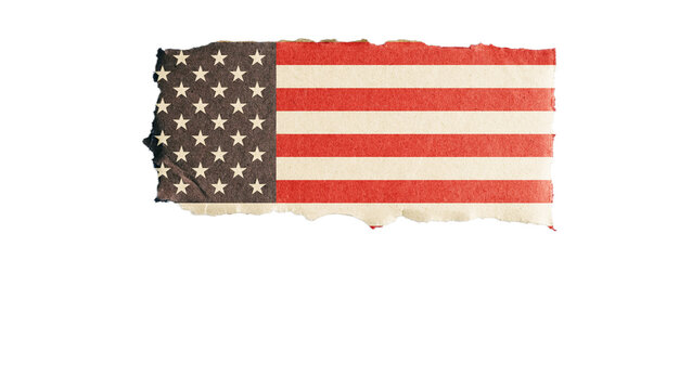 Vintage torn paper American flag isolated on a transparent background on Veterans Day