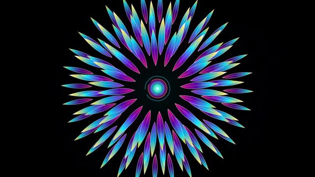 Abstract floral mandala pattern with vibrant neon gradient petals