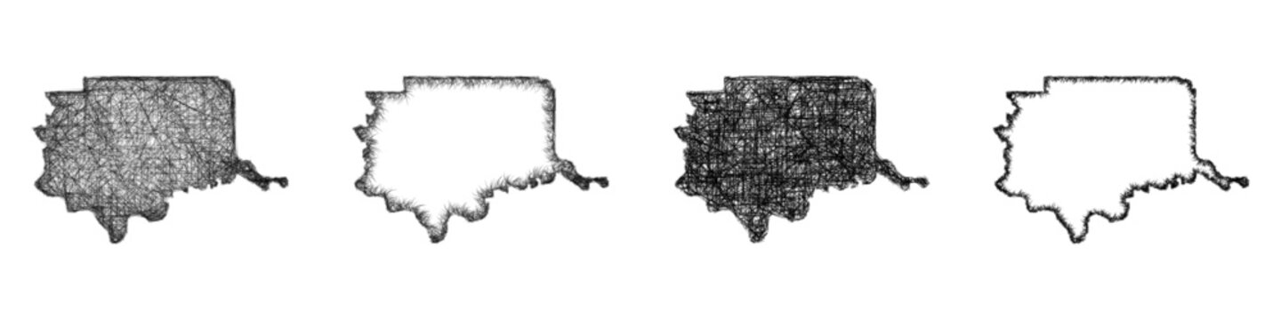 Black and white sketch Bryan County (Oklahoma) outline map design set