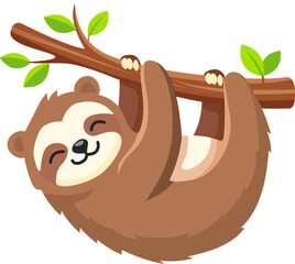 Fototapeta premium Adorable Sloth Hanging from a Tree Branch with Cute Style for Kids