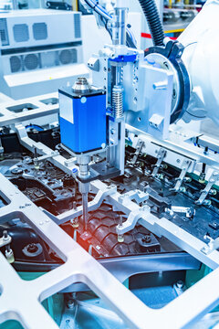 robot drill machine tool at automatic industrial manufacture factory