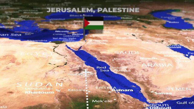 Flight From Nairobi KENYA to Jerusalem Palestine with flag pins