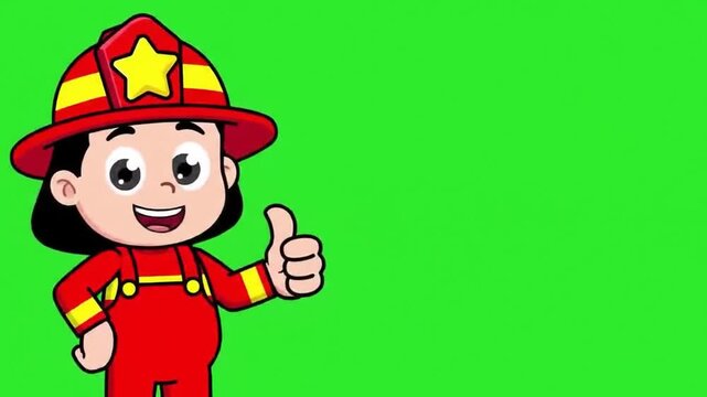 Cartoon firefighter character giving positive thumbs up gesture.