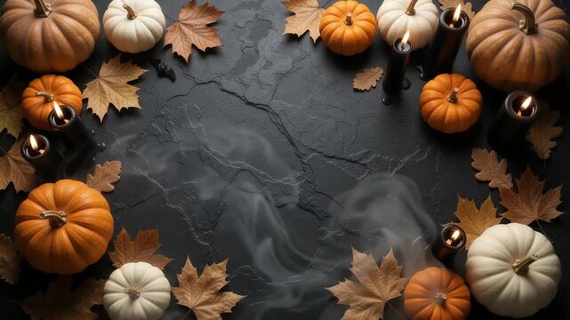 Halloween Pumpkin and Candle Frame with Drifting Smoke