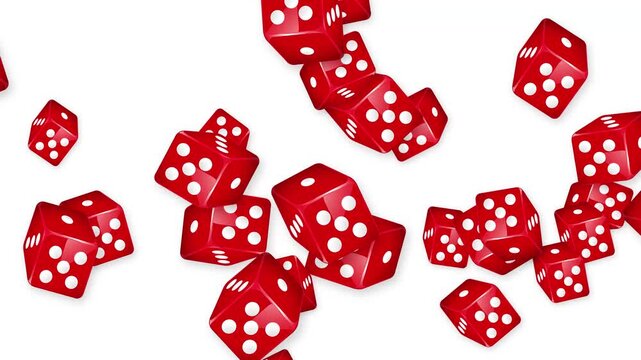 Red Dice Exploding and Falling on a Plain White Background