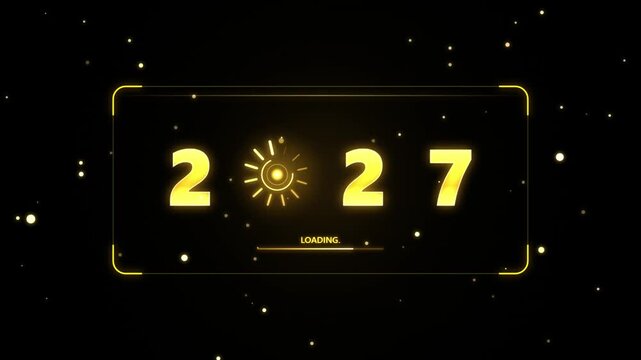 Happy New Year 2027 Gold Loading Screen and Sun Icon - Motion Graphic Background