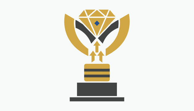 Golden trophy cup design with a diamond shape and arrows pointing upwards, isolated on a white background.