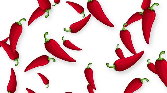 Red Chili Peppers Falling Downward on a Clean White Background