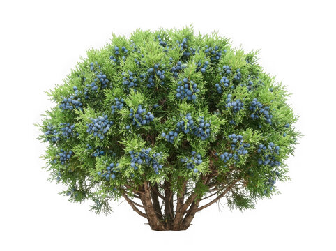 Bush of juniper with blue berries isolated on transparent background