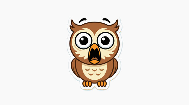 A cartoon-style brown owl with wide, surprised eyes and an open beak on a plain white background