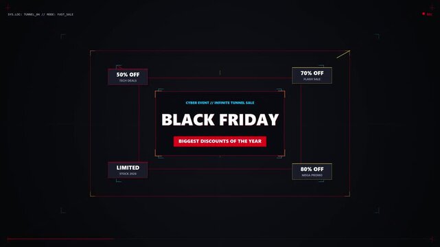 Futuristic Black Friday HUD Cyber Monday Neon UI Discount Banner Wireframe Tech Sale Design