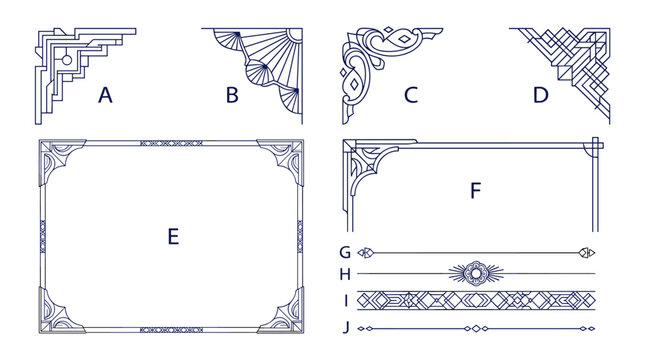 A collection of decorative corner flourishes, ornamental page frames, and elegant divider lines