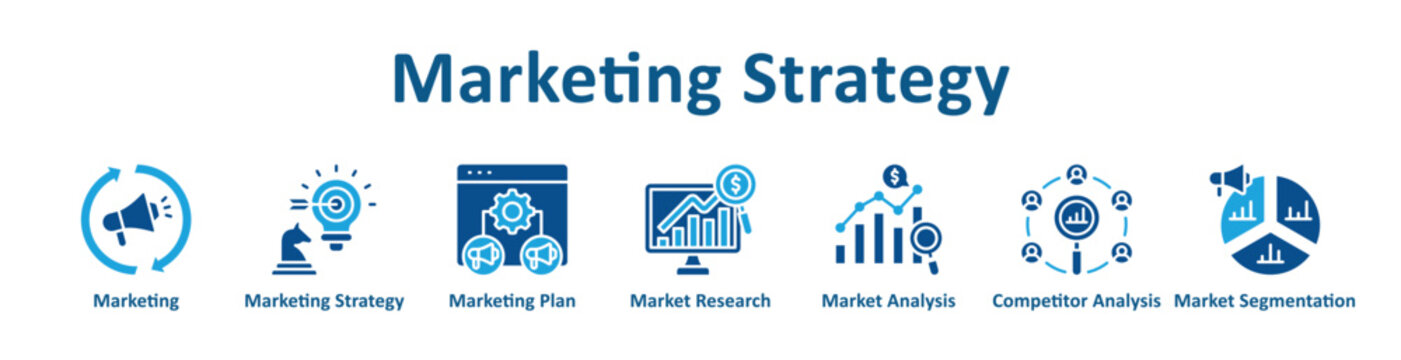 Marketing Strategy web icon banner with line art style